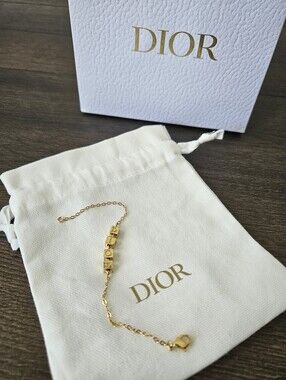 Christian Dior Gold Tone DIOR Cube Bracelet 6 3/4" + Dior Dust & Shopping Bag